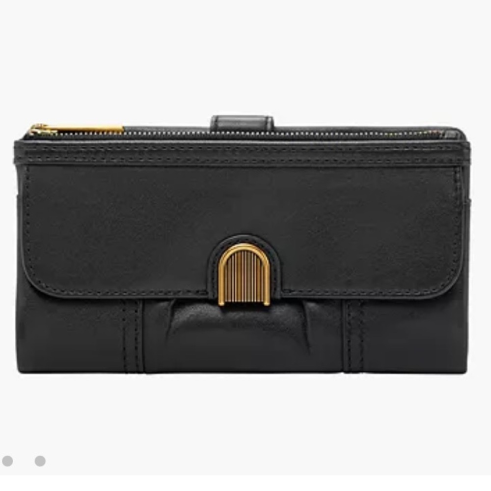 Fossil Cora Leather Clutch Wallet Sheep Hide Leather Black color